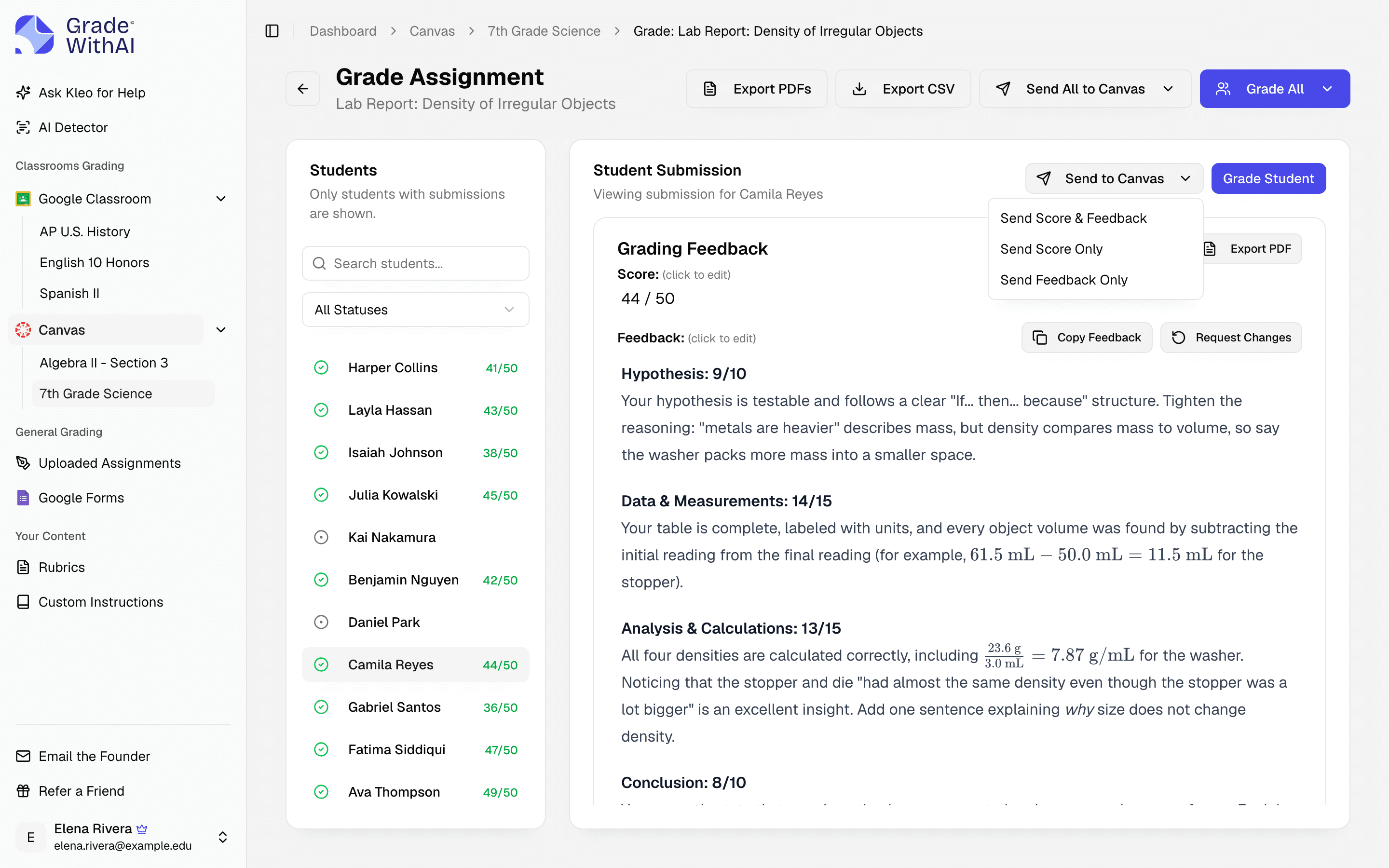 Sending an AI-graded score and feedback back to Canvas from GradeWithAI
