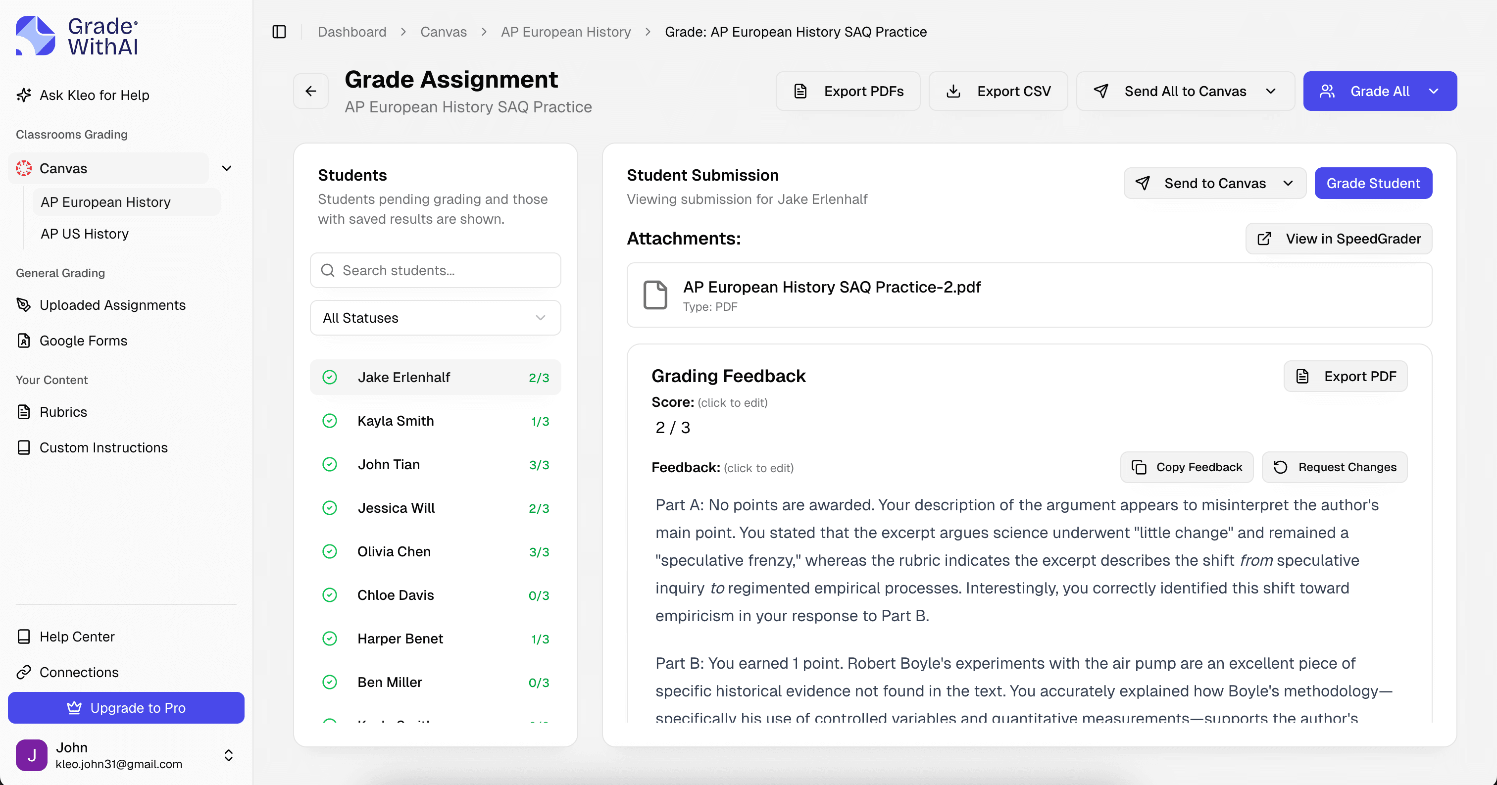 Deep Integration with Canvas and Google Classroom allowing direct grading and syncing